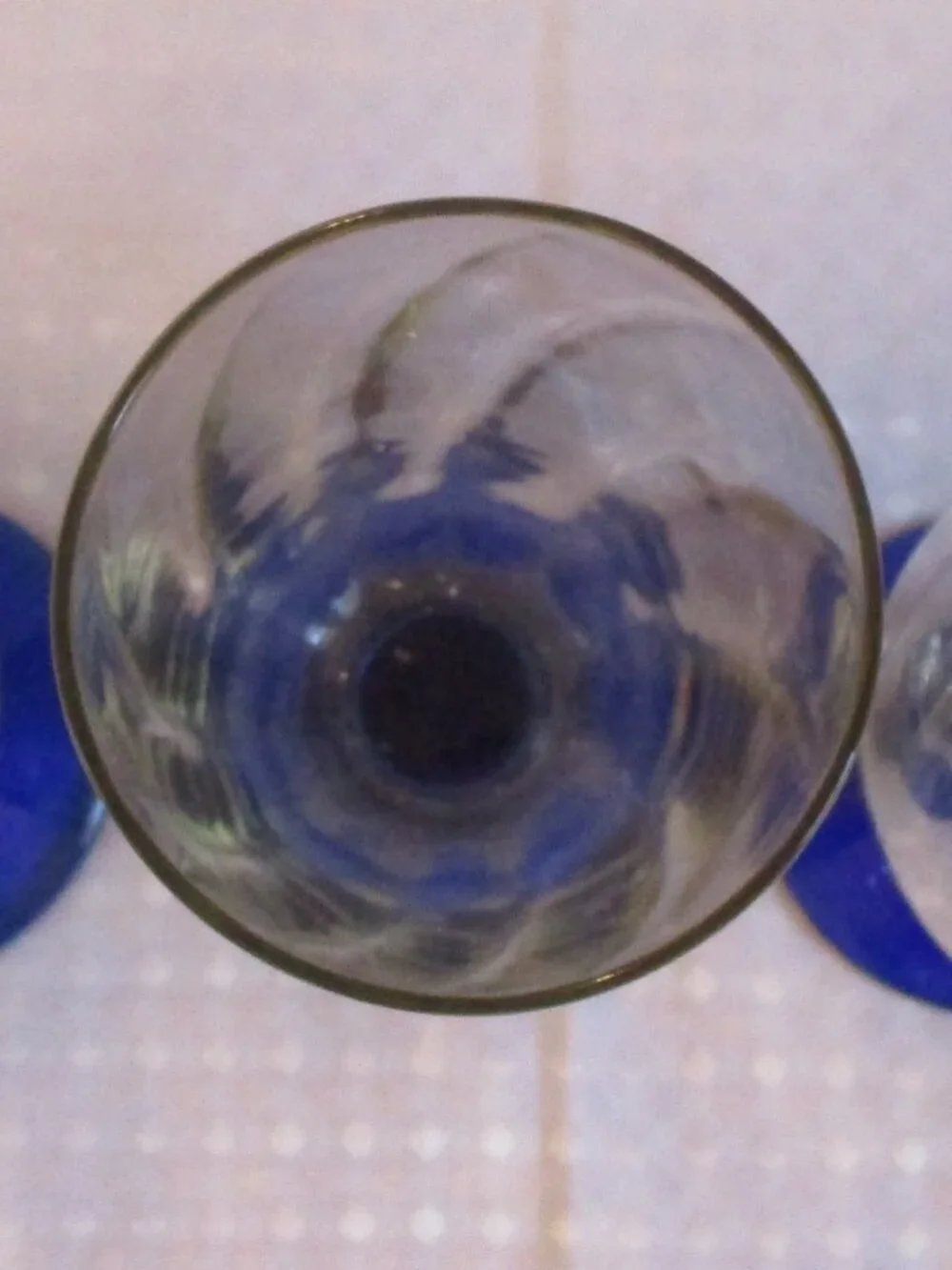 Vintage Set of 3 Swirled Clear Glass & Cobalt Blue Footed Juice Glasses/Tumblers